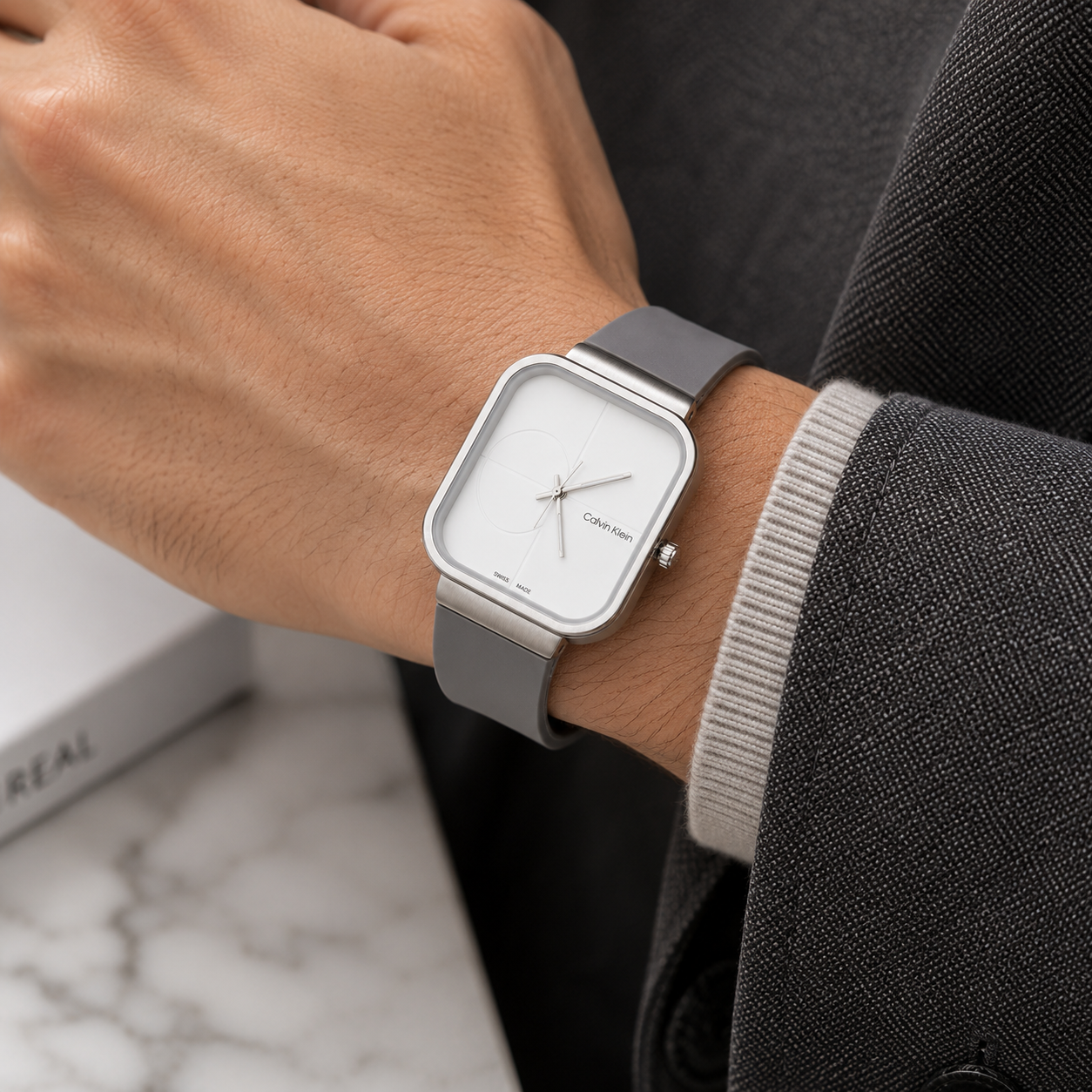 Premium Square Quartz Watch (CK) – Modern Silicone Strap Timepiece