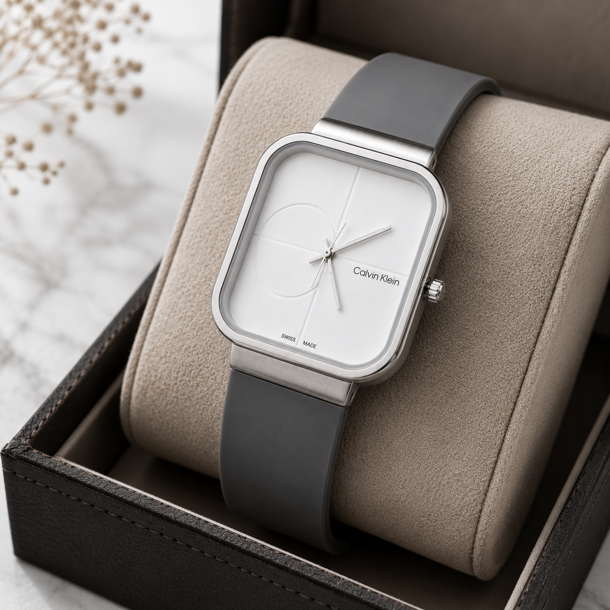 Premium Square Quartz Watch (CK) – Modern Silicone Strap Timepiece