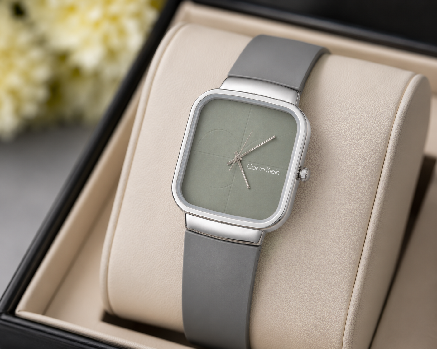 Premium Square Quartz Watch (CK) – Modern Silicone Strap Timepiece