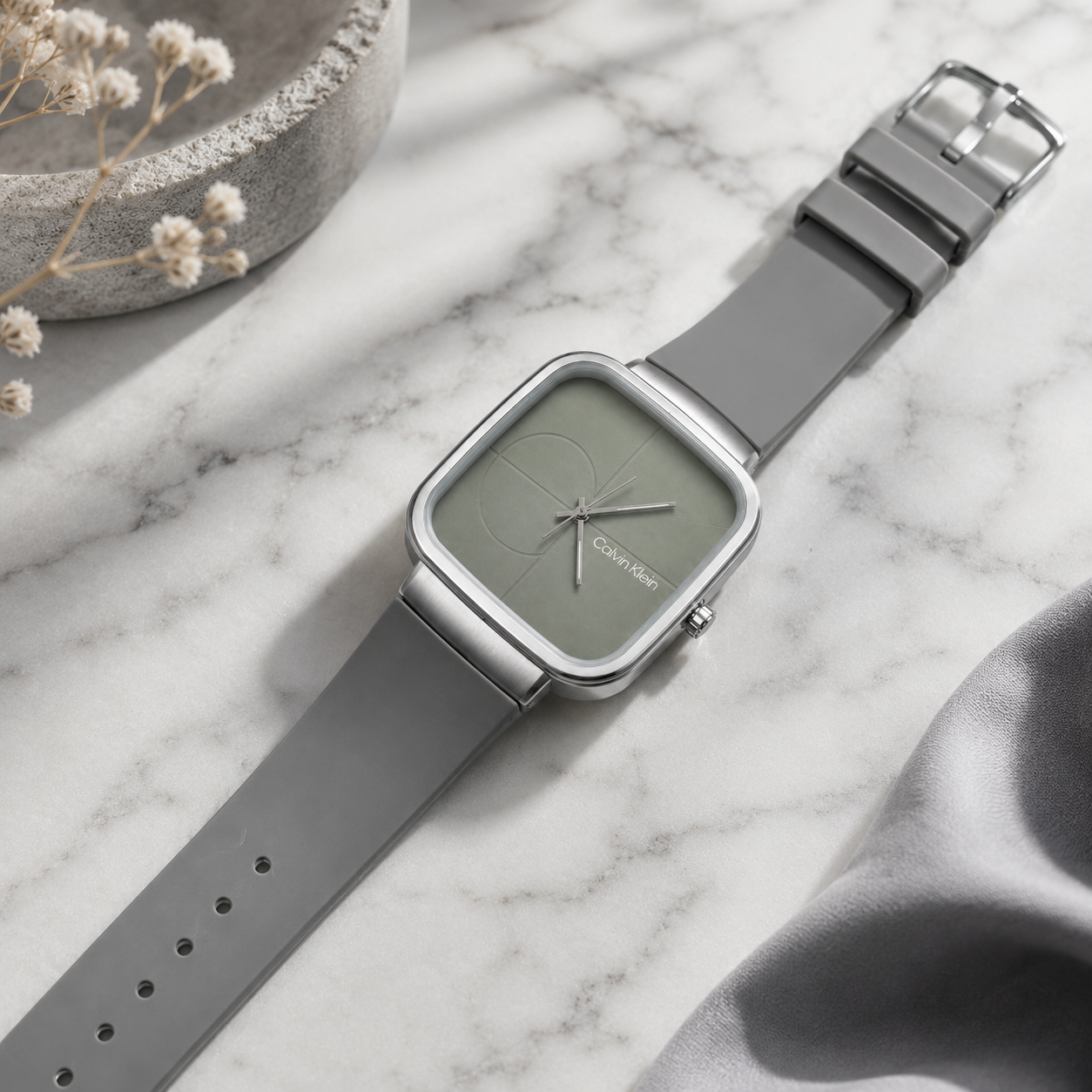 Premium Square Quartz Watch (CK) – Modern Silicone Strap Timepiece
